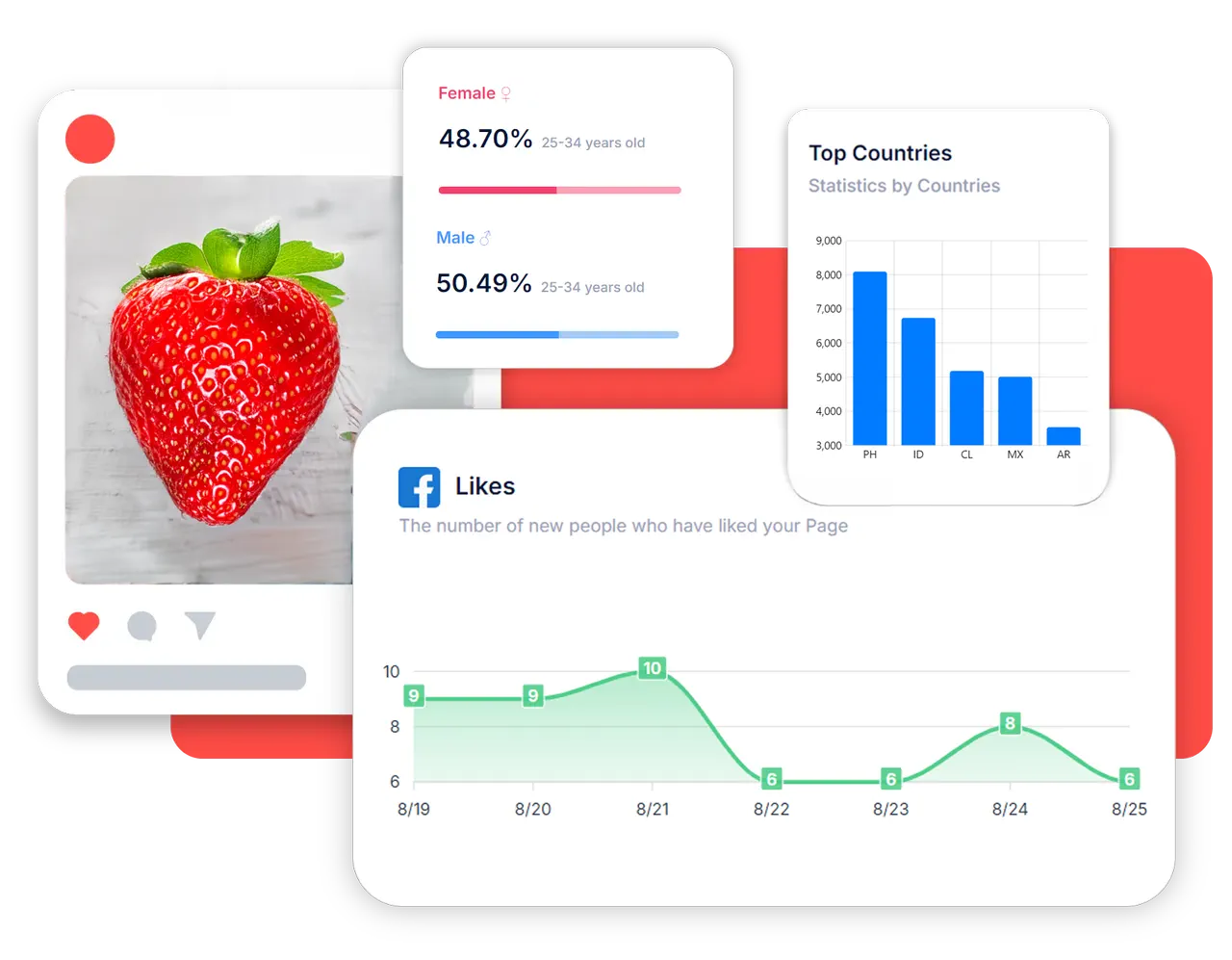 OutReply analytics dashboard with follower, reach and engagement charts