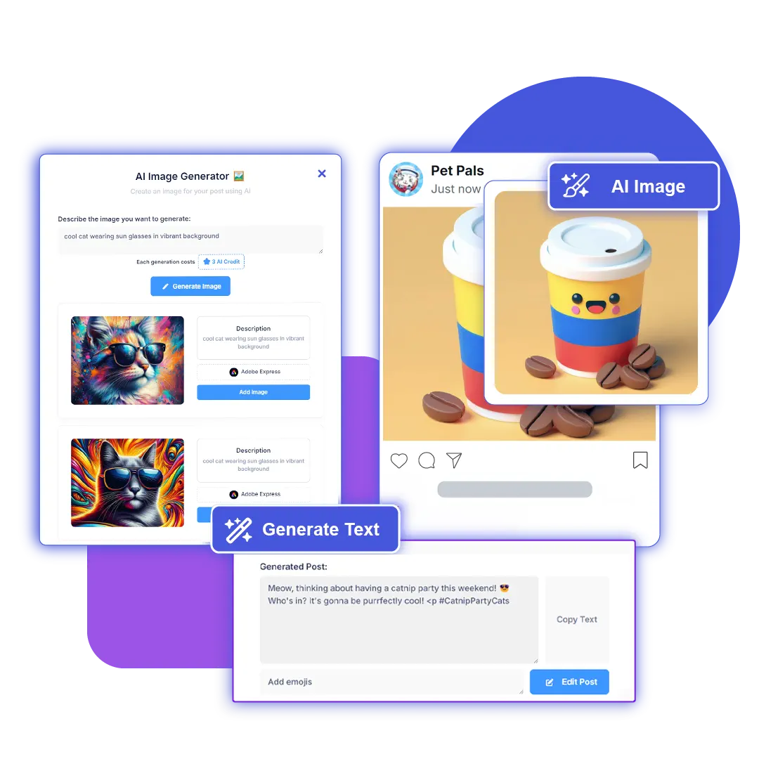 OutReply's AI image generator and AI post text generator next to a post preview